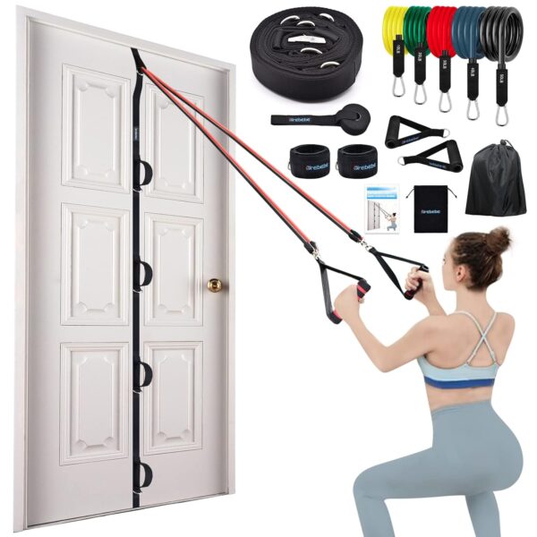 Brebebe Door Anchor Strap for Resistance Bands Exercises, Multi Point Anchor Gym Attachment for Home Fitness, Portable Door Band Resistance Workout Equipment, Easy to Install,...