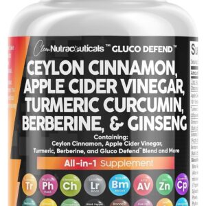 Clean Nutraceuticals Ceylon Cinnamon Turmeric Apple Cider Vinegar Ginseng Berberine Plus Bitter Melon Gymnema Milk Thistle Fenugreek