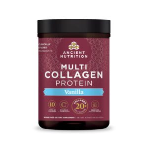 Collagen Powder Protein by Ancient Nutrition, Multi Collagen Vanilla Protein Powder, 45 Servings, with Vitamin C, Hydrolyzed Collagen Peptides Supports Skin and Nails, Gut...