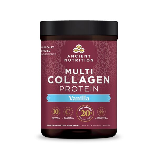 Collagen Powder Protein by Ancient Nutrition, Multi Collagen Vanilla Protein Powder, 45 Servings, with Vitamin C, Hydrolyzed Collagen Peptides Supports Skin and Nails, Gut...