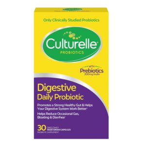 Culturelle Daily Probiotic Capsules For Men & Women, Most Clinically Studied Probiotic Strain, Digestive & Gut Health, Supports Occasional Diarrhea, Gas & Bloating, 1 Month...