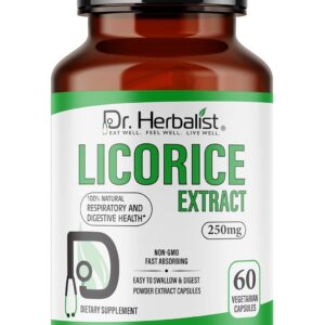 Dr. Herbalist Licorice Root Extract 250mg | 60 Capsules | 10:1 Glycyrrhiza Glabra Extract | Supports Overall Well-Being