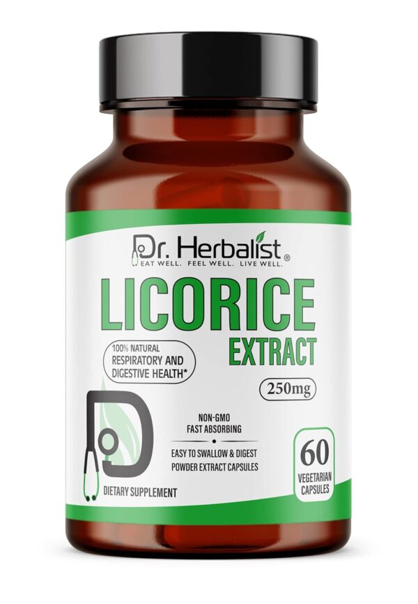 Dr. Herbalist Licorice Root Extract 250mg | 60 Capsules | 10:1 Glycyrrhiza Glabra Extract | Supports Overall Well-Being