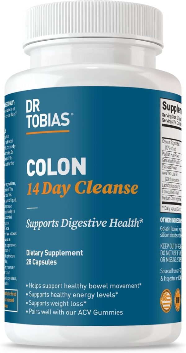 Dr. Tobias Colon 14 Day Cleanse, Advanced Gut Cleanse Detox for Women & Men with Cascara Sagrada, Psyllium Husk, Senna Leaf & Probiotics, Non-GMO Colon Cleanse, 28 Capsules 1-2...