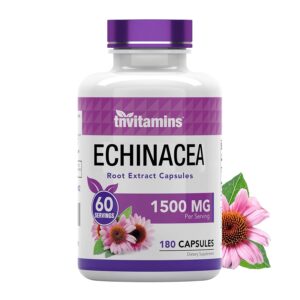 Echinacea Capsules (1500 MG - 180 Capsules) | Supports Health & Well-Being | Echinacea Root Herbal Extract Supplement | Produced in The USA