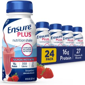 Ensure Plus Strawberry Nutrition Shake With Fiber | Meal Replacement Shake | Ready To Drink | 16g Protein and 27 Vitamins and Minerals | 8 fl oz - 24 Pack