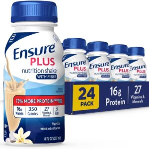 Ensure Plus Vanilla Nutrition Shake With Fiber | Meal Replacement Shake | Ready To Drink | 16g Protein and 27 Vitamins and Minerals | 8 fl oz - 24 Pack