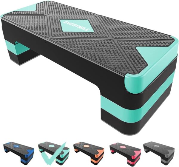 EVERYMILE Aerobic Exercise Step, Adjustable Aerobic Stepper for Exercise, Workout Step Platform, Step Up Box, 26.5" Step Deck with 4” 6” 8” Adjustable Height Risers, Women Home...