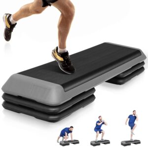 F2C 43 inch Aerobic Exercise Step Platform Adjustable Height Stepper Exercise Workout Step Bench with 4 Risers 4" - 6" - 8" Large Fitness Exercise Stair Step for Home Gym...