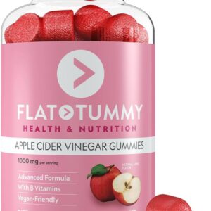 Flat Tummy Apple Cider Vinegar Gummies, 60 Count – ACV Gummies, Detox, Support Gut Health – Vegan-Friendly, Non-GMO - Beet and Pomegranate Superfood Powders, Vitamins B6, B9 & B12