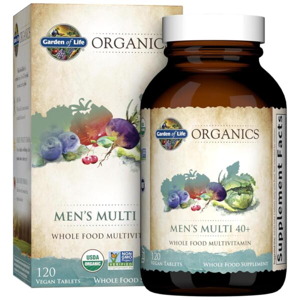 Garden of Life Organics Whole Food Multivitamin for Men 40+ 120 Tablets, Vegan Mens Multi for Health & Well-Being Certified Organic Whole Food Vitamins & Minerals for Men Over...