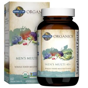 Garden of Life Organics Whole Food Multivitamin for Men 40+, 60 Tablets, Vegan Mens Multi for Health, Well-Being Certified Organic Whole Food Vitamins, Minerals for Men Over 40,...