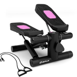 Goplus Steppers for Exercise at Home, Hydraulic Mini Stepper w/Resistance Bands, LCD Monitor & 13” Adjustable Step Height, Quiet & Portable Small Cardio Exercise Machine for...