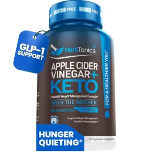 Herbtonics GLP-1 Support Supplement – Apple Cider Vinegar Capsules & Keto BHB | Keto Diet Pills for Women & Men | Supports Appetite & Metabolic Function | 60 Keto ACV Capsules