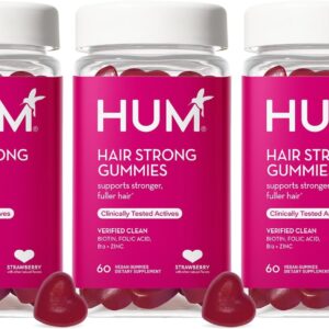 HUM Hair Strong - Daily Gummies with Biotin to Combat Hair Loss & Thinning - Fo Ti, Folic Acid, Zinc, Vitamin B12 & PABA to Support Healthy Hair, Skin and Nails (180-Count)