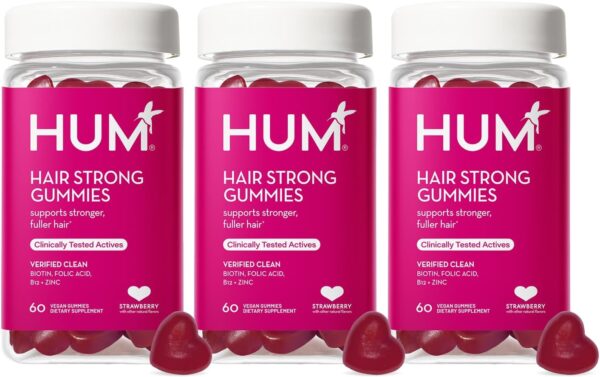 HUM Hair Strong - Daily Gummies with Biotin to Combat Hair Loss & Thinning - Fo Ti, Folic Acid, Zinc, Vitamin B12 & PABA to Support Healthy Hair, Skin and Nails (180-Count)