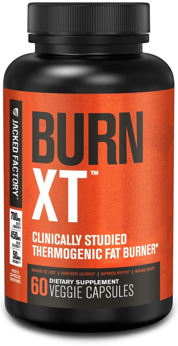 Jacked Factory Burn-XT Clinically Studied Fat Burner & Weight Loss Supplement - Appetite Suppressant & Energy Booster - with Acetyl L-Carnitine, Green Tea Extract and More - 60...