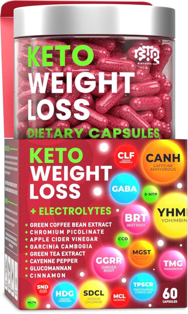 Keto Weight Loss Diet Pills, Natural Appetite Suppressant, Fat Burner for Women and Men with Apple Cider, Green Coffee Bean Extract, Curb Cravings & Hunger, Metabolism Booster...