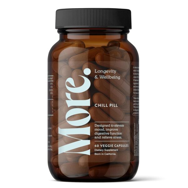 More. Longevity & Wellbeing Chill Pill | 60 Capsules | Extract-Based Formula with Antioxidants and Amino Acids | Supports Mood, Stress and Digestion | No Fillers | Third-Party...