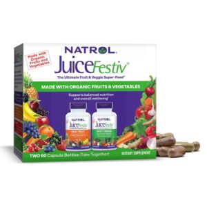 Natrol JuiceFestiv, The Ultimate Fruit and Veggie Super-Food to Support Balanced Nutrition and Overall Well-Being, Plus Antioxidants for Cellular Health, 60 Capsules (2-Count),...