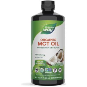 Nature's Way Organic MCT Oil, 30 Fl Oz, Brain and Body Fuel from Coconuts*, C8 Caprylic Acid and C10 Capric Acid, Keto and Paleo Certified, Organic, Non-GMO Project Verified