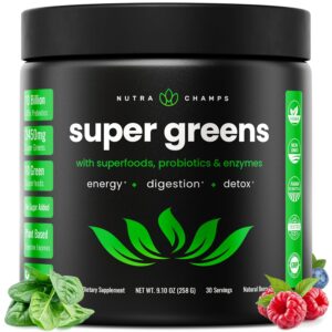 NutraChamps Super Greens Powder Premium Superfood | 20+ Organic Green Veggie Whole Foods | Wheat Grass, Spirulina, Chlorella | Antioxidant, Digestive Enzyme & Probiotic Blends...