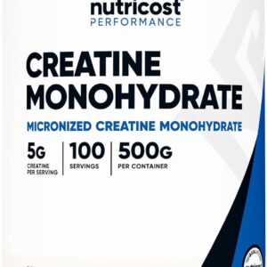 Nutricost Creatine Monohydrate Micronized Powder 500G, 5000mg Per Serv (5g) - 100 Servings, 17.9 Oz
