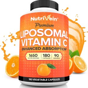 Nutrivein Premium Liposomal Vitamin C Supplement 1650mg - 180 Caps: High-Absorption Vitamin C Capsules for Whole-Body Defenses & Overall Well-Being