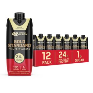Optimum Nutrition Gold Standard Protein Shake, 24g Protein, Ready to Drink Protein Shake, Gluten Free, Vitamin C for Immune Support, Vanilla, 11 Fl Oz, 12 Count (Pack of 1)...