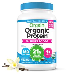 Orgain Organic Vegan Protein + 50 Superfoods Powder, Vanilla Bean - 21g Plant Based Protein, 8g Prebiotic Fiber, No Lactose Ingredients, Gluten Free, No Added Sugar, Non-GMO,...