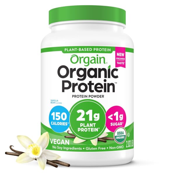 Orgain Organic Vegan Protein Powder, Vanilla Bean - 21g Plant Protein, 6g Prebiotic Fiber, No Lactose Ingredients, No Added Sugar, Non-GMO, For Shakes & Smoothies, 2.03 lb...