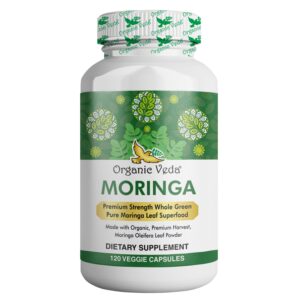 Organic Veda Moringa Leaf Capsules 1000mg, 120 Count - Pure Raw Moringa Oleifera Powder Whole Leaves Green Super Food Supplement - Boosts Energy, Health, Wellbeing &...