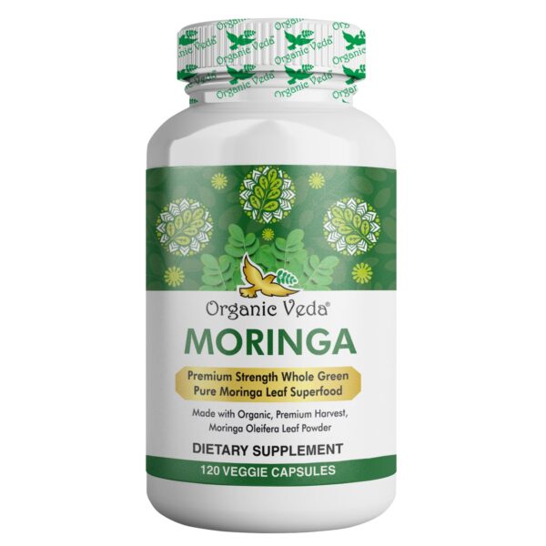 Organic Veda Moringa Leaf Capsules 1000mg, 120 Count - Pure Raw Moringa Oleifera Powder Whole Leaves Green Super Food Supplement - Boosts Energy, Health, Wellbeing &...