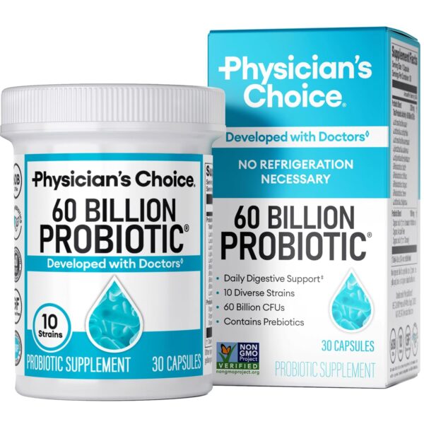 Physician's Choice Probiotics 60 Billion CFU - 10 Strains + Organic Prebiotics - Immune, Digestive & Gut Health - Supports Occasional Constipation, Diarrhea, Gas & Bloating -...