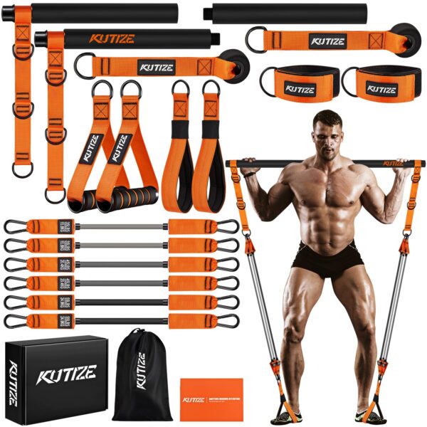 Pilates Bar Kit with Resistance Bands, Heavy Duty Pilates Equipment for Men, Strength Training Bar for Legs, Hip, Waist Back, Arm, Abs, Chest, Shoulders, Portable Home Gym Full...