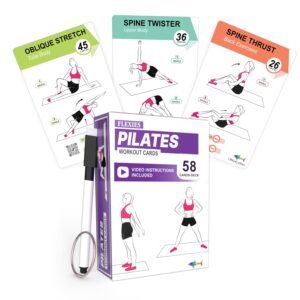 Pilates Workout Cards - 58 Exercise Cards with Pilates Mat Workout Postures, Video Instructions & Breathing Tips | Free Ring & Dry-Erase Marker to Create at home pilates womens...