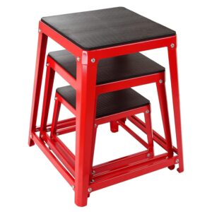 Plyometric Platform Box, Plyometric Box Jump Set for Home Gym Training, Conditioning, Strength Training,Set of 3 Red