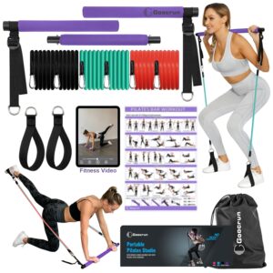 Portable Pilates Bar Kit with Resistance Bands for Men and Women - 3 Set Exercise Resistance Bands - Multifunctional Home Gym - Supports Full-Body Workouts – with Fitness Poster...