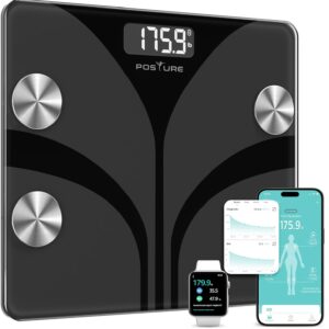 Posture Scale for Body Weight, Digital Bathroom Smart Scale LCD Display, 13 Body Composition Analyzer Sync Weight Scale BMl Health Monitor Sync Apps 400lbs - Black