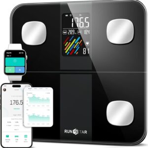 Runstar Smart Scale for Body Weight and Fat Percentage, High Accuracy Digital Bathroom Scale with Large Display for BMI Heart Rate 15 Body Composition Analyzer Sync with Fitness...