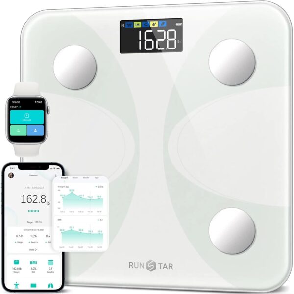 Runstar Smart Scale for Body Weight and Fat Percentage, High Accuracy Digital Bathroom Scale FSA or HSA Eligible with LCD Display for BMI 13 Body Composition Analyzer Sync with...
