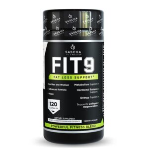 Sascha Fitness Fat Loss pills | Collagen support | Fluid Balance | FIT9 Ingredients: 7Keto + Uva Ursi, Gotu Kola, L-Theanine,Gingko Biloba,DIM,Green Tea | Weight Loss...