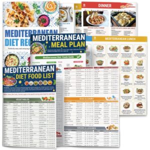 Set 3 Mediterranean Diet Chart Food List 2025, Mediterranean Ingredient Meal Plan, Serving Sizes Calories Net Carbs, Weight Loss Diet, Diabetes-Friendly, Heart Healthy, Easy...