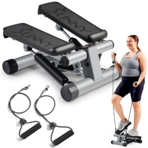 Sunny Health & Fitness Mini Stepper for Exercise at Home, Stair Step Workout Machine with Resistance Band and Over 300lb Weight Capacity, Optional Twist Motion and Free SunnyFit...