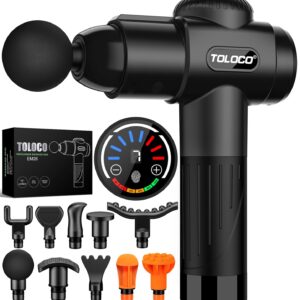 TOLOCO Massage Gun, Deep Tissue Back Massage for Athletes for Pain Relief, Percussion Massager with 10 Massages Heads & Silent Brushless Motor, Gifts for Fathers Day, Black