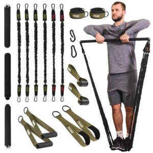 Tube Resistance Bands for Working Out Men and Women - Exercise Bands Resistance Bands Set, Resistance Band Bar, Handles, Ankle Straps, Foot Straps and Door Anchor
