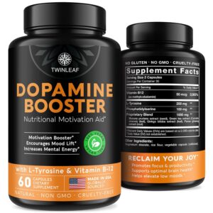 TWINLEAF Dopamine Brain Support Supplement, 1000 mg Blend - Made in USA - with Vitamin B12 and L-Tyrosine - Enhance Mental Well-Being - 60 Capsules