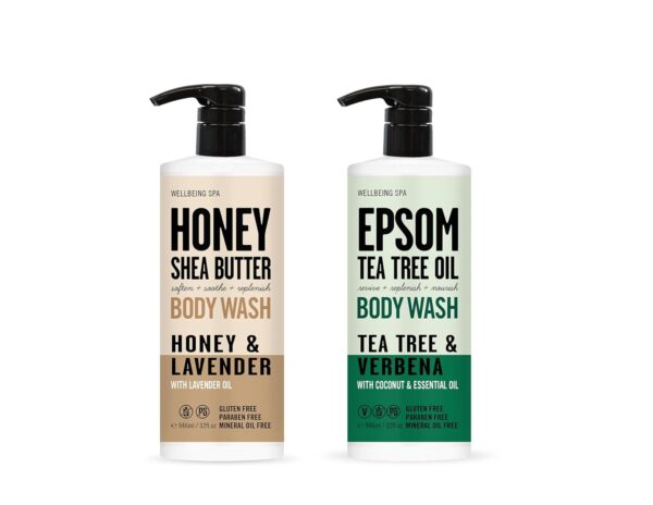 Wellbeing Spa Honey Shea Butter & Tea Tree Oil Body Washes, 32 fl oz, Honey & Lavender, Tea Tree & Verbena | Home and Body Co