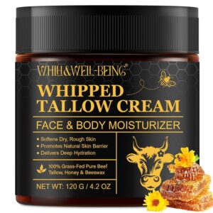 WHLH & WELL-BEING Beef Tallow for Skin, Beef Tallow and Honey Balm, Moisturizer for Face & Body Skin Care(1Pack) 119g