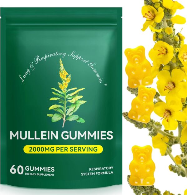 WHLH & WELL-BEING Mullein Leaf Gummies with 2000mg Extract, Vegan Herbal Supplement, 60 Count